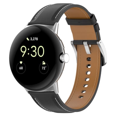 Bracelet de montre en cuir véritable 20 mm pour Google Pixel Watch 1/2 Black