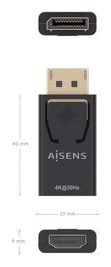 AISENS Conversor Displayport A HDMI 4K@30Hz, DP/M-HDMI/H, Negro