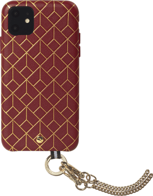 Coffret coque en Cuir embossé St Germain Bordeaux avec bandoulière dorée amovible pour iPhone 11 Artefakt