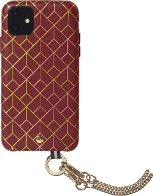 Custodia in pelle goffrata St Germain Bordeaux con tracolla dorata rimovibile per iPhone 11 Artefakt