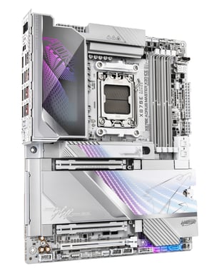 GIGABYTE X870E AORUS MASTER X3D ICE Placa Base – Compatible con procesadores AMD Ryzen 9000, VRM digital de 18+2+2 fases, hasta 9000 Hz DDR5 (OC), 2 x PCIe 5.0 + 3 x PCIe 4.0, Wi-Fi 7, LAN 10 GbE, USB 4