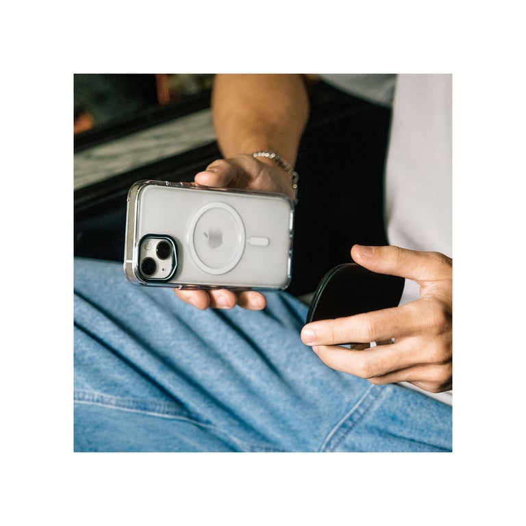 RhinoShield Coque Clear Compatible avec Magsafe pour [iPhone 15]   Force magnétique supérieure, Haute Transparence et résiste au jaunissement. Personnalisable - Noir Contour objectifs Photo
