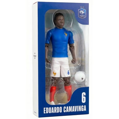 Figurine articulée football MEGABLEU Eduardo Camavinga 20 cm 10 points d'articulation N°6 avec ballon blanc Kit FFF bleu/blanc/rouge - Neuf