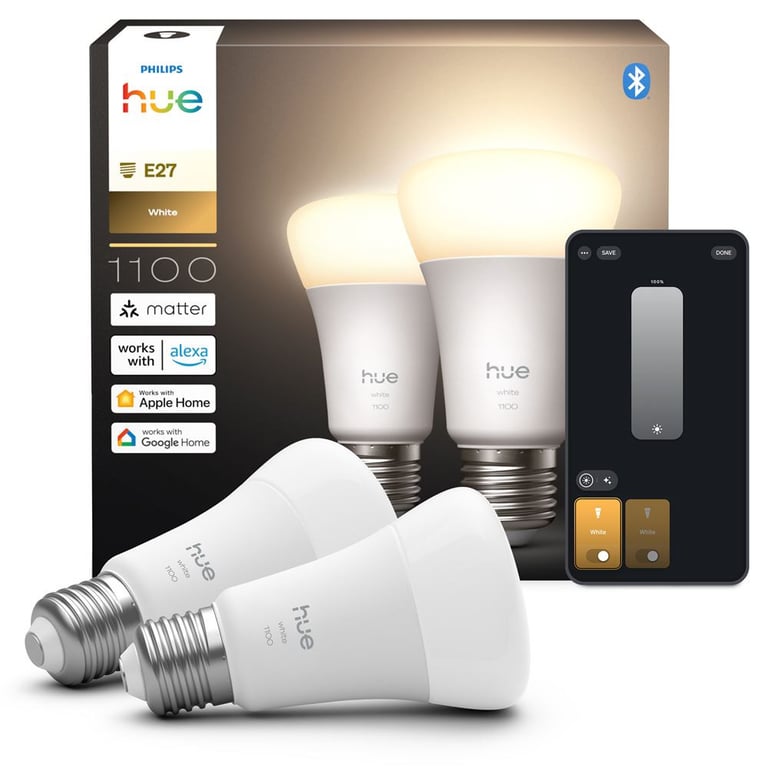 Ampoule LED connectée Philips Hue A60 AABUO37070 E27 1100 lm 2700K Dimmable Pack de 2 Blanche - Neuf