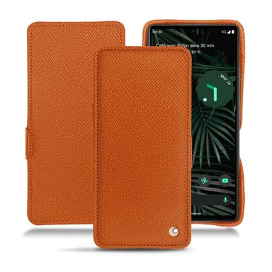 Housse cuir Google Pixel 6 Pro -  - Orange - Cuir saffiano