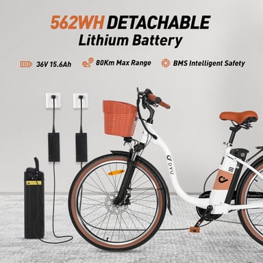 Bicicleta eléctrica para adultos DYU C6 Pro, 250 W, 26'', para uso urbano, con cesta y 36 V, 15,6 AH