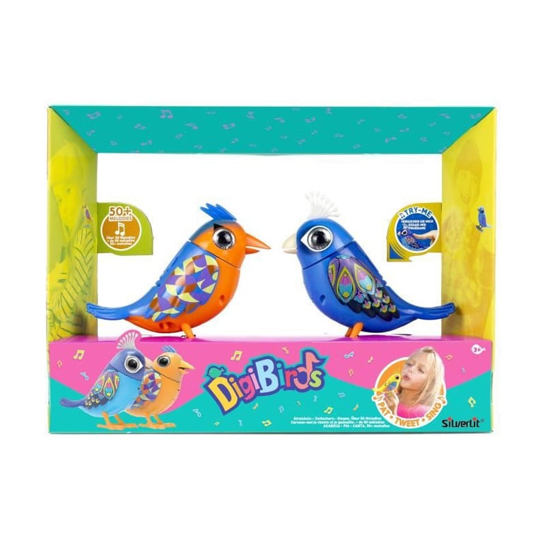 Personnage miniature - DIGIBIRDS - Pack de 2 oiseaux intéractifs colorés - 60 chansons - Piles incluses. A partir de 3 ans - Neuf