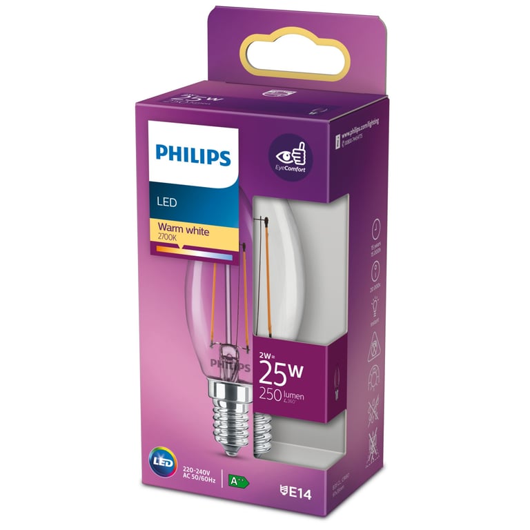 Philips led classic b35 e14 w chaud - vue 3