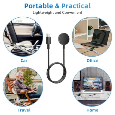 Cargador USB-C para Samsung Galaxy Watch 3/4/5/6/7, Active 1/2 Black