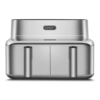Friteuse à air connectée Cosori Iconic Dual 8,6L argent à double panier, extérieur métal brossé