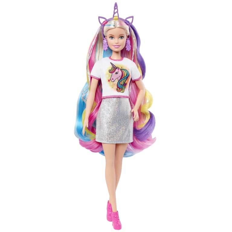 Barbie Cheveux Fantastiques Poupée Blonde Aux Longs Cheveux Brillants Avec 2 Serre têtes Fantaisie Et Accessoires Jouet Pour Enfant GHN04 - vue 5