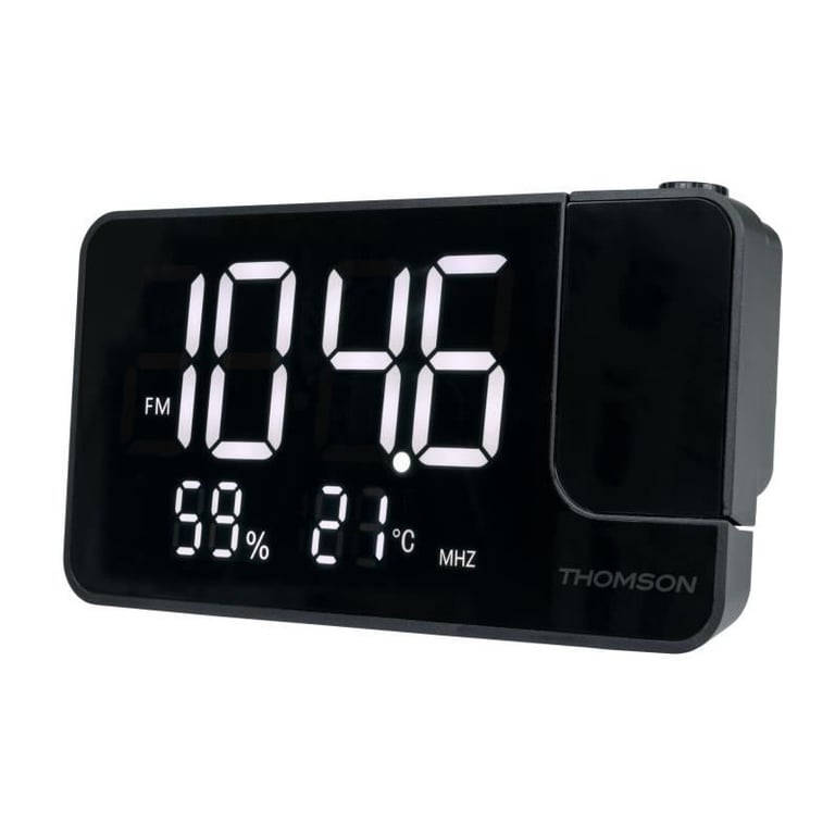 Radio-réveil projecteur - THOMSON - Noir - Radio FM, Température, Humidité, Double alarme, USB-C, Alim. 230V - Neuf