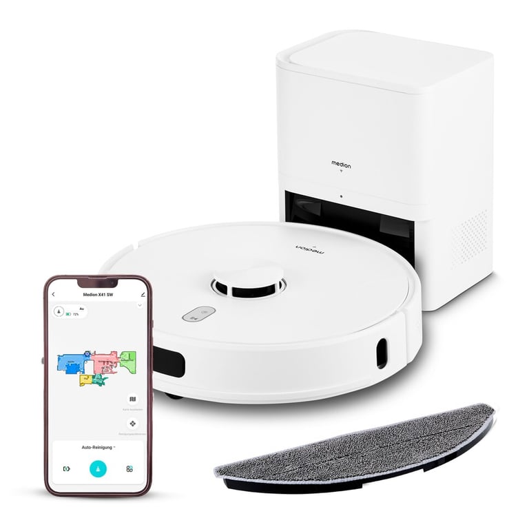 MEDION X41 SW+ Robot Aspirateur Laveur avec station de Vidage 200 min Aspiration Puissante de 8000 Pa Navigation Laser - vue 2