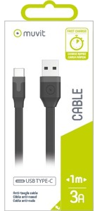 Tab Cable Plat 3A Usb/Type C 1M Noir