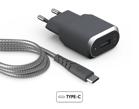 Caricabatterie intelligente da 3A IC per la casa + cavo USB A/USB C rinforzato con garanzia a vita Grey Force Power