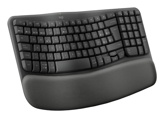 Logitech Wave Keys for Business, teclado ergonómico inalámbrico con reposamanos acolchado, tecnología Logi Bolt segura, Bluetooth, compatible con Wind