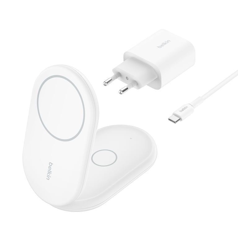 Belkin Chargeur sans Fil - BoostCharge - 15 W Qi2 - Compatible MagSafe - 2-en-1 Pliable Blanc - vue 4