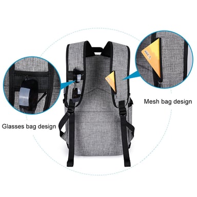 Sac à Dos Ordinateur Portable 15,6 Pouces USB Prise Casque Verrou Antivol Gris YONIS