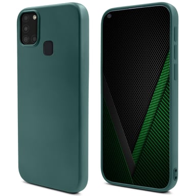 Moozy Lifestyle. Coque conçue pour Samsung A21s, vert foncé – Coque en silicone liquide avec finition mate et doublure en microfibre douce.