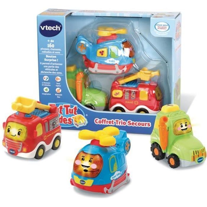 Coffret Trio Secours VTECH Tut Tut Bolides Camion de pompiers tracteur et hélico 1 à