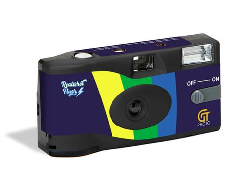 GT Photo GT27FL Realishot Flash - Appareil Photo Jetable 35mm avec Flash, 27 Poses, Idéal pour Événements, Voyages et Souvenirs, Compact, Léger et Facile à Utiliser - Gris