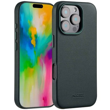 Accezz Coque arrière en cuir avec MagSafe pour Apple iPhone 16 Pro - Cedar Green