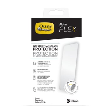 OtterBox Protector de Pantalla Alpha Flex para Galaxy S23+ , Protección Ultra Fuerte contra astillados y grietas, resistente a roturas, Antimicrobiano