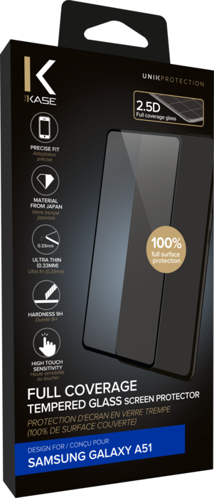 Protection d'écran en verre trempé (100% de surface couverte) pour Samsung Galaxy A51/A51 5G, Noir