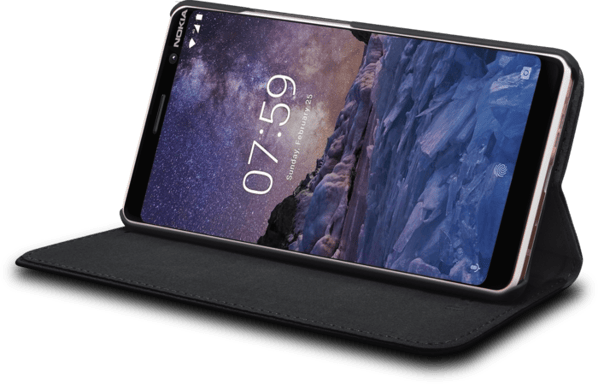 Coque clapet folio avec fente pour cartes & support pour Nokia 7 Plus, Noir