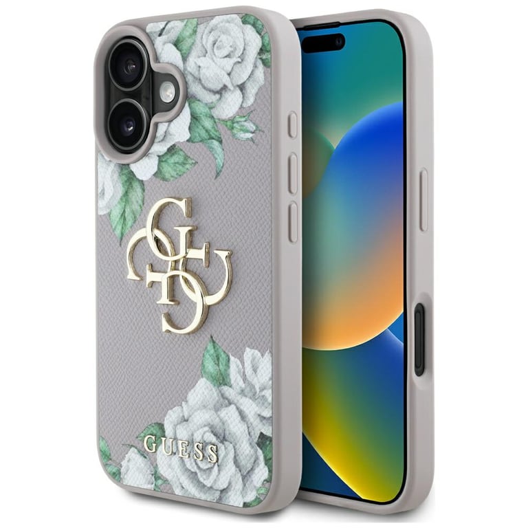 Guess Coque Hardcase 4G Grained Roses Big Logo pour iPhone 16