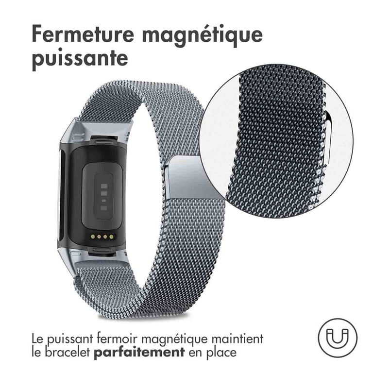 imoshion Bracelet magnétique milanais pour le Fitbit Charge 5 - Taille S - Space Gray - Neuf