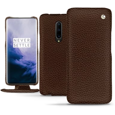 Funda de piel OnePlus 7 Pro - Solapa vertical - Marrón - Piel granulada