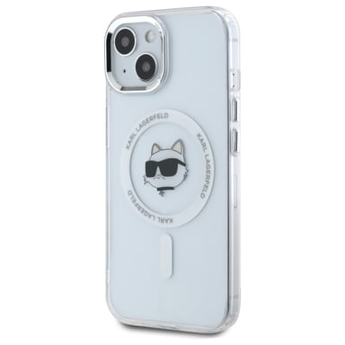 Custodia Karl Lagerfeld per iPhone 15 Plus 6,7'' bianco Custodia rigida IML Metal Choupette Head MagSafe