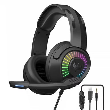 Casque gamer OVLENG GT67 noir avec micro et retro éclairage LED pour PC & consoles - Haut-parleur 40mm - Contrôle du volume