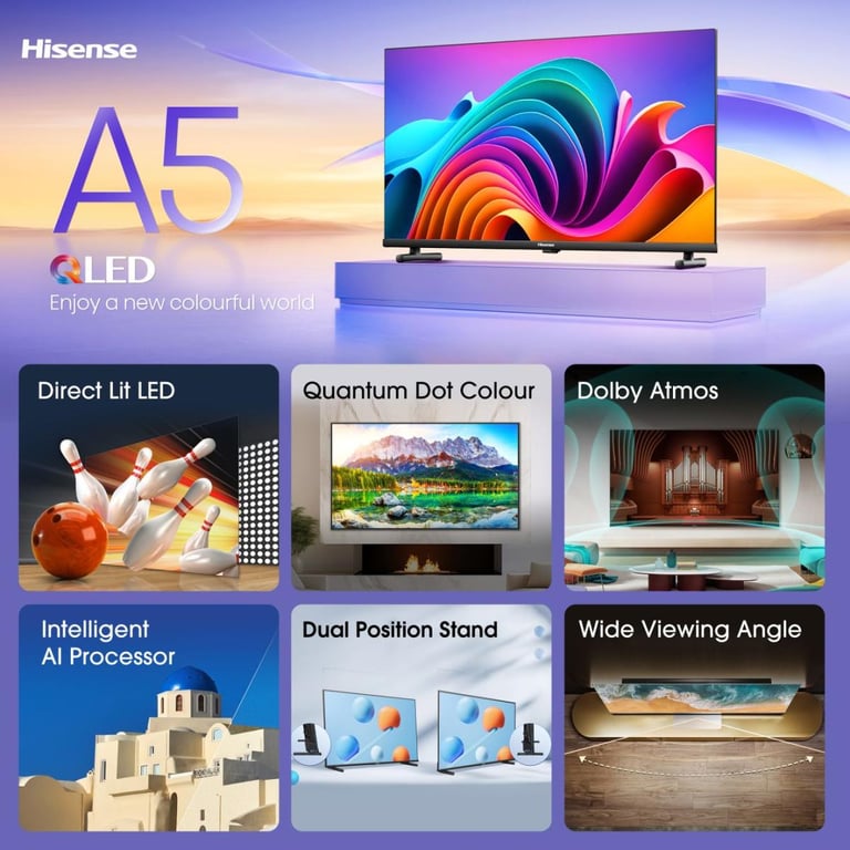 Hisense Téléviseur connecté QLED Full HD 40 Pouces 40A5NQ Couleur Quantum Dot ALLM Dolby Atmos HDMI Partage sur TV et Youtube Canal+ Netflix et Disney+ - vue 2