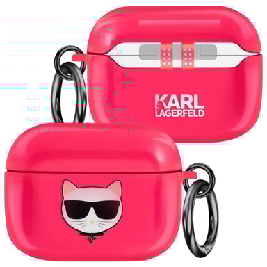 Karl Lagerfeld Carcasa AirPods para AirPods Pro Choupette Fucsia con Anillo Fucsia