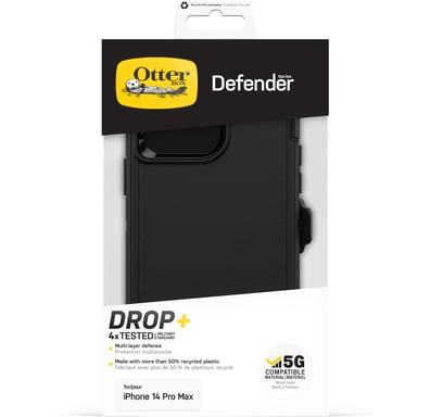 OtterBox Funda para iPhone 14 Pro Max Defender, resistente a golpes y caídas, Ultra-Rugerizada, Protectora, Testada 4x con estándares Militares anticaídas, Negro