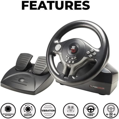 Subsonic SV200 Noir, Gris USB Volant + pédales Nintendo Switch, PC, PlayStation 4, Xbox