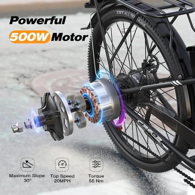 VéLo Électrique C26-2 | Moteur 500W | Batterie 48V 7.8Ah | Pneus 26 Pouces | Vitesse Max 25 km/h | Autonomie 45 km | Blanc