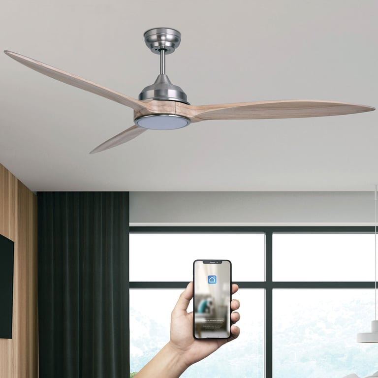 Fanelite Ventilateur de plafond 164 cm et bois SALAZIE Moteur DC LED dimmable 3 couleurs Wifi&Contrôle vocaux Neuf - vue 3