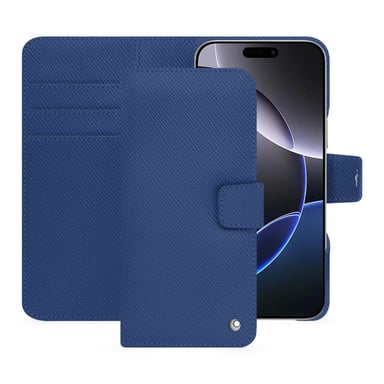 Étui portefeuille cuir Apple iPhone 16 Pro Max -  - Bleu - Cuir saffiano
