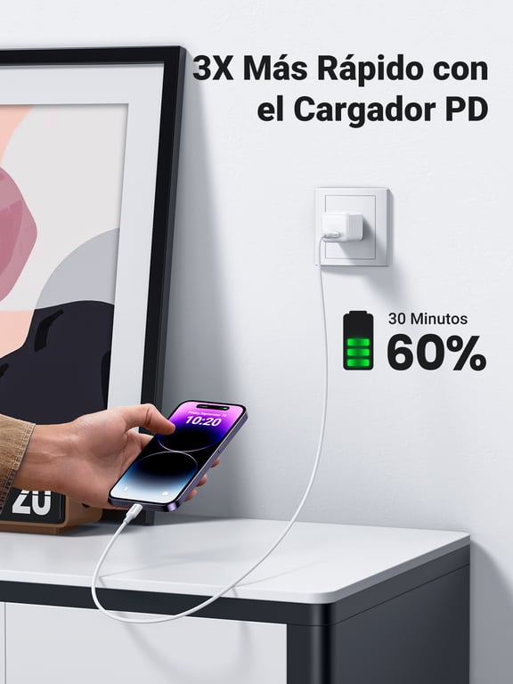 Ugreen Câble USB-C vers Lightning 10493 1 m Silicone Blanc 3A PD MFi - vue 6