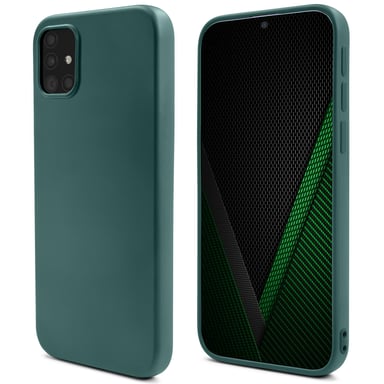 Estilo de vida Moozy. Funda diseñada para Samsung A51, verde oscuro - Funda de silicona líquida con acabado mate y suave forro de microfibra.