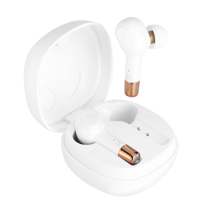 Écouteurs sans fil Sonik Pro intra-auriculaires avec boîtier de chargement,  Blanc perle - The Kase