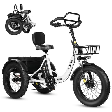 Tricycle cargo électrique ESKUTE T302 Pro, batterie 48 V 20,8 Ah, avec dossier de siège arrière et paniers avant/arrière - blanc