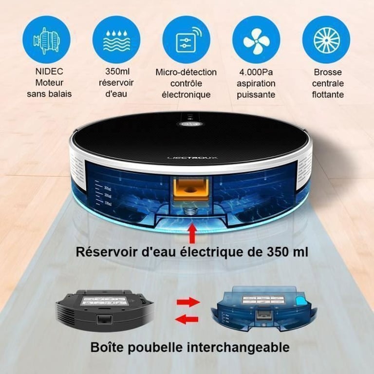 LIECTROUX C30B Aspirateur robot intelligent et connecté puissance 3000Pa avec affichage du parcours sur Application mobile - vue 3