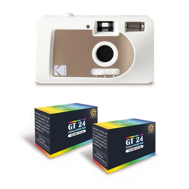 KODAK Motorized S88 - Appareil Photo Argentique Motorisé, Enroulement Automatique, Compact - Blanc/Marron + 2 Pellicules compatible35mm Couleur  24 Expositions