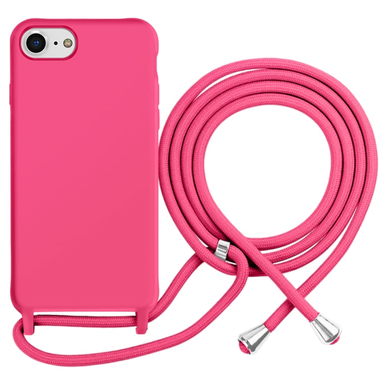 Coque pour iPhone 7 / 8 en TPU Premium Color Lace avec Cordon Tour de Cou Fuchsia