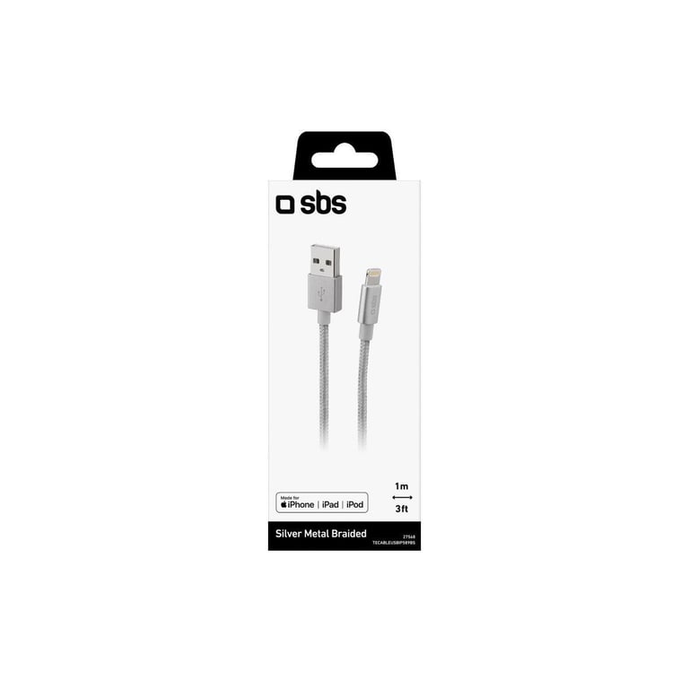 SBS TECABLEUSBIP589BS câble Lightning 1 m Argent - Neuf
