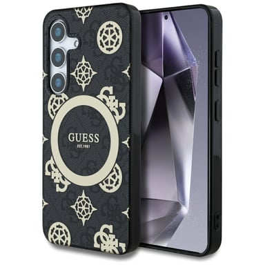 Étui Guess 4G Gold Peony MagSafe pour Samsung Galaxy S25, noir